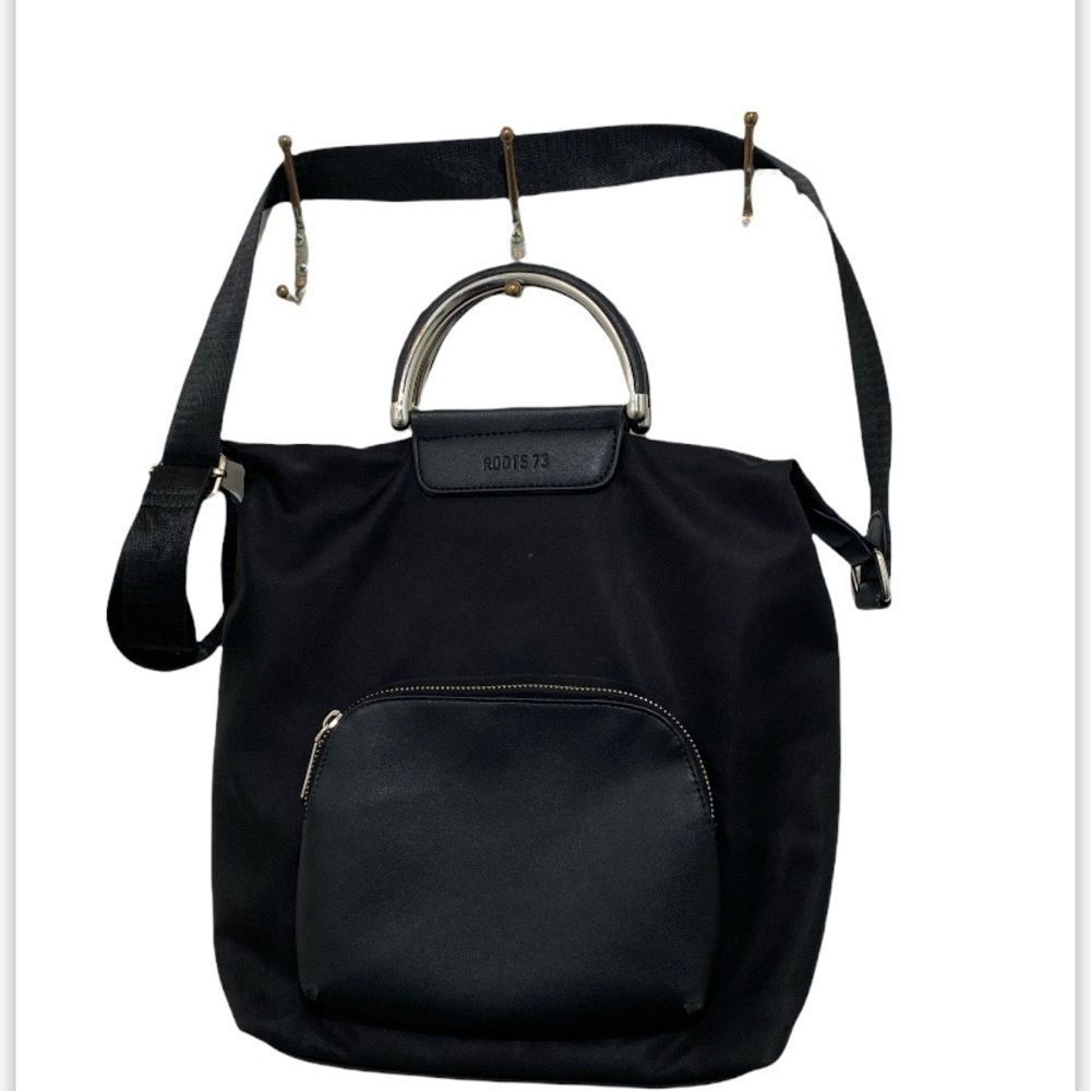 Roots crossbody nylon bag with leather detail handle